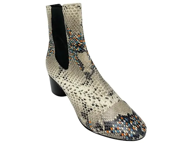 Botines de cuero con estampado de serpiente multicolor marfil Isabel Marant Crudo 
