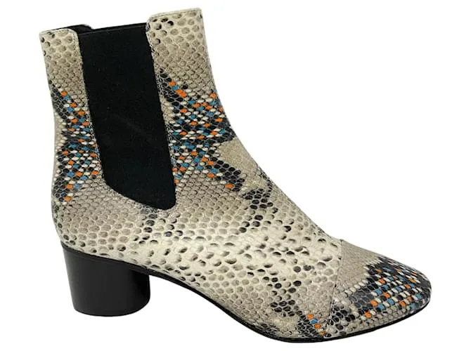 Botines de cuero con estampado de serpiente multicolor marfil Isabel Marant Crudo 