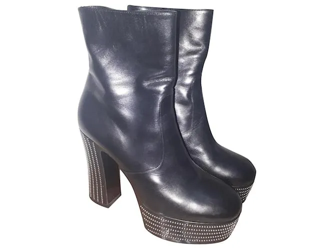 Botines de cuero negro con plataforma Candy de Saint Laurent 37.5 US 7.5 Reino Unido 4.5 