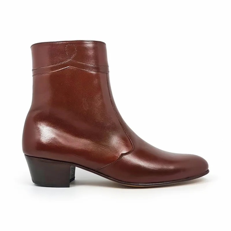 Botines Hombre Piel Tacón Cubano Suela de Cuero Forro de piel 50MY Caoba, de Moyá