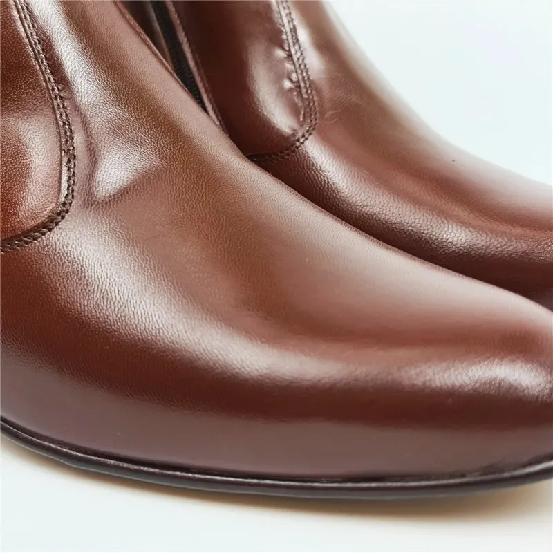 Botines Hombre Piel Tacón Cubano Suela de Cuero Forro de piel 50MY Caoba, de Moyá