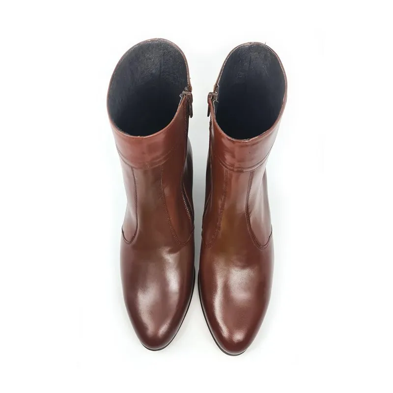 Botines Hombre Piel Tacón Cubano Suela de Cuero Forro de piel 50MY Caoba, de Moyá