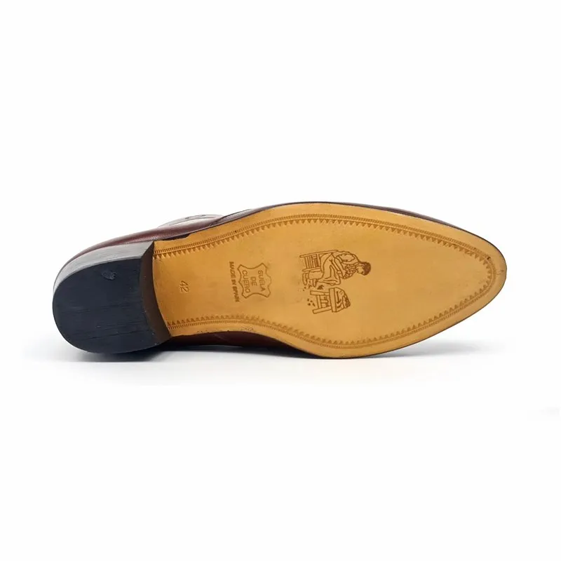 Botines Hombre Piel Tacón Cubano Suela de Cuero Forro de piel 50MY Caoba, de Moyá