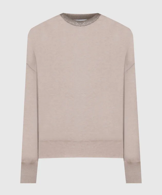 Brunello Cucinelli Beige cashmere jumper with monil chain