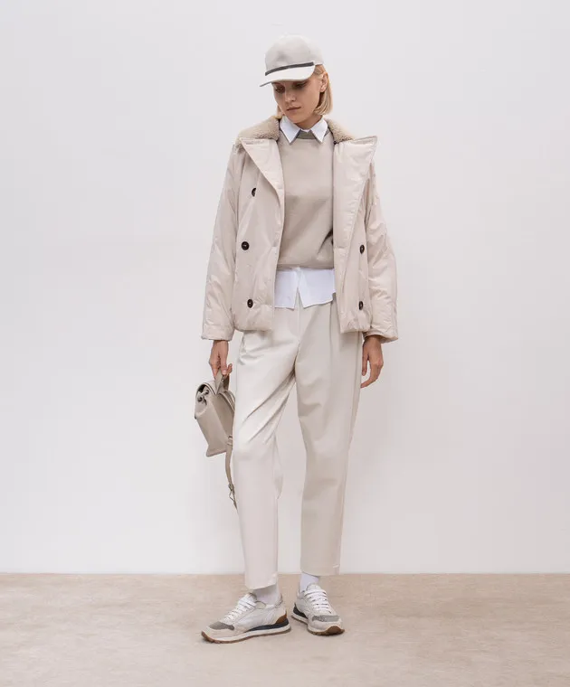 Brunello Cucinelli Beige cashmere jumper with monil chain