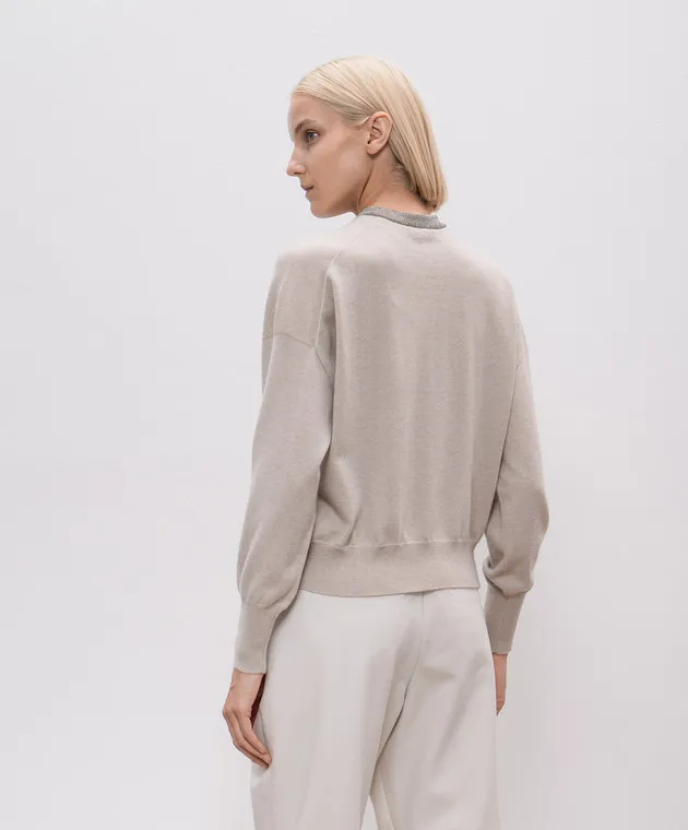 Brunello Cucinelli Beige cashmere jumper with monil chain