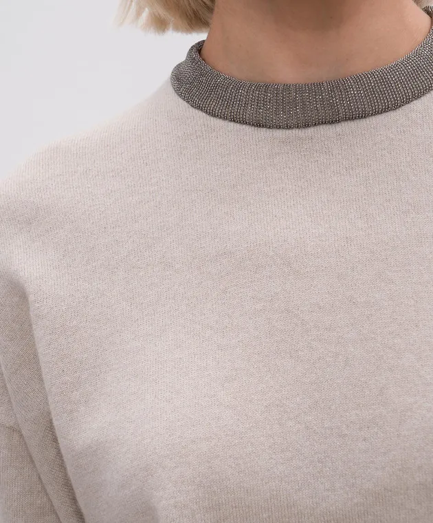Brunello Cucinelli Beige cashmere jumper with monil chain