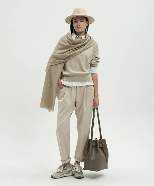 Brunello Cucinelli Beige monil chain cashmere jumper