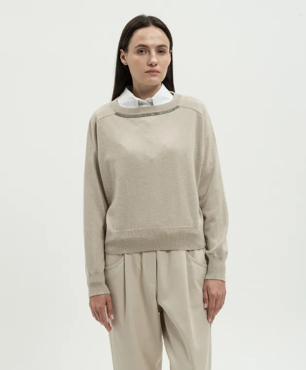 Brunello Cucinelli Beige monil chain cashmere jumper