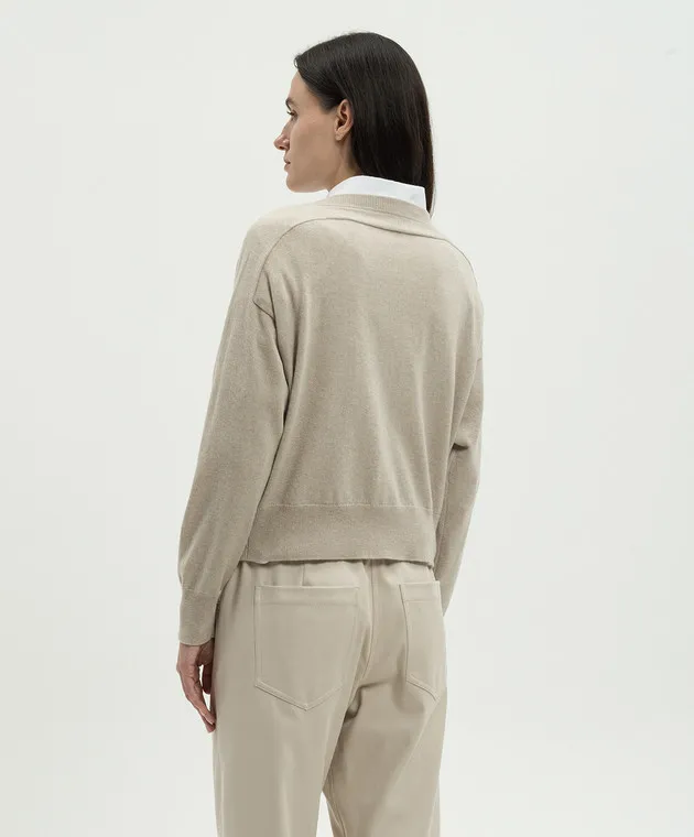 Brunello Cucinelli Beige monil chain cashmere jumper