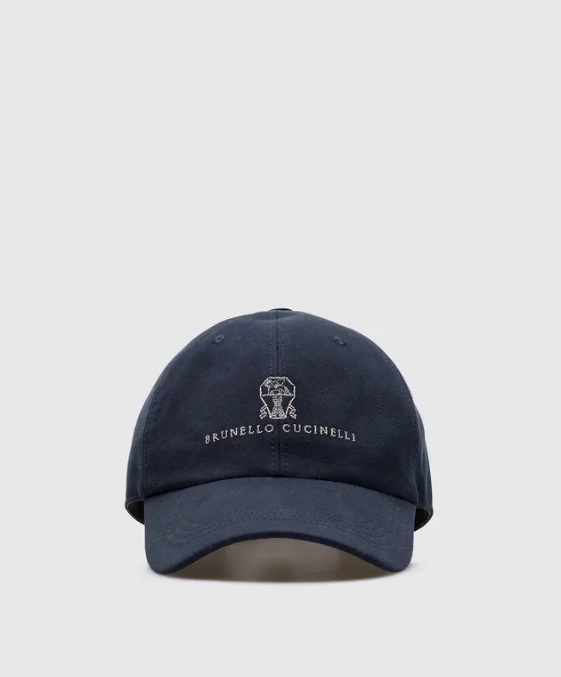 Brunello Cucinelli Blue cap with logo embroidery