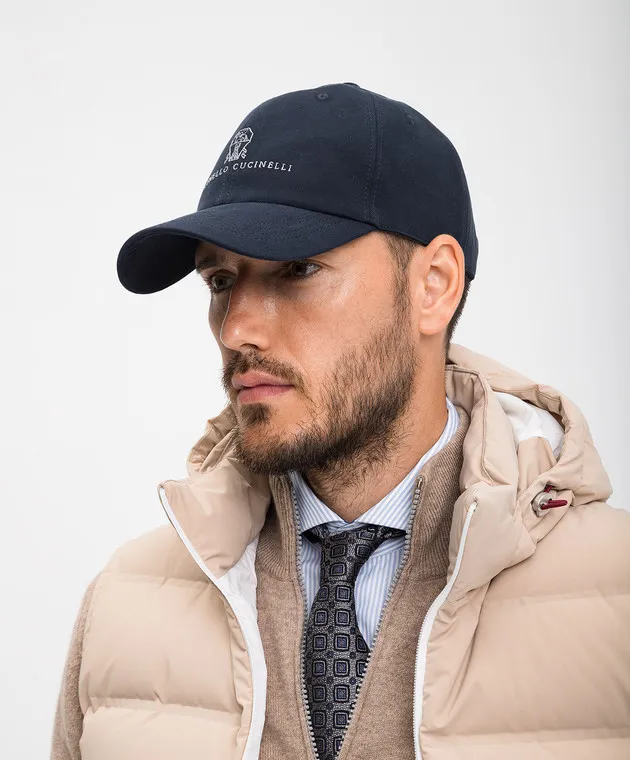 Brunello Cucinelli Blue cap with logo embroidery