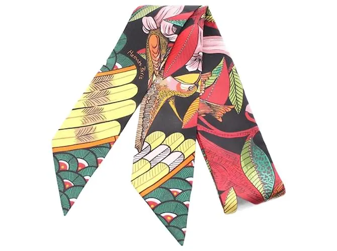 Bufanda de seda Hermès Twilly Tree of Song Negro Multicolor 