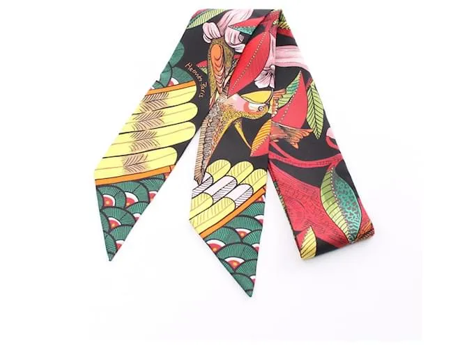 Bufanda de seda Hermès Twilly Tree of Song Negro Multicolor 