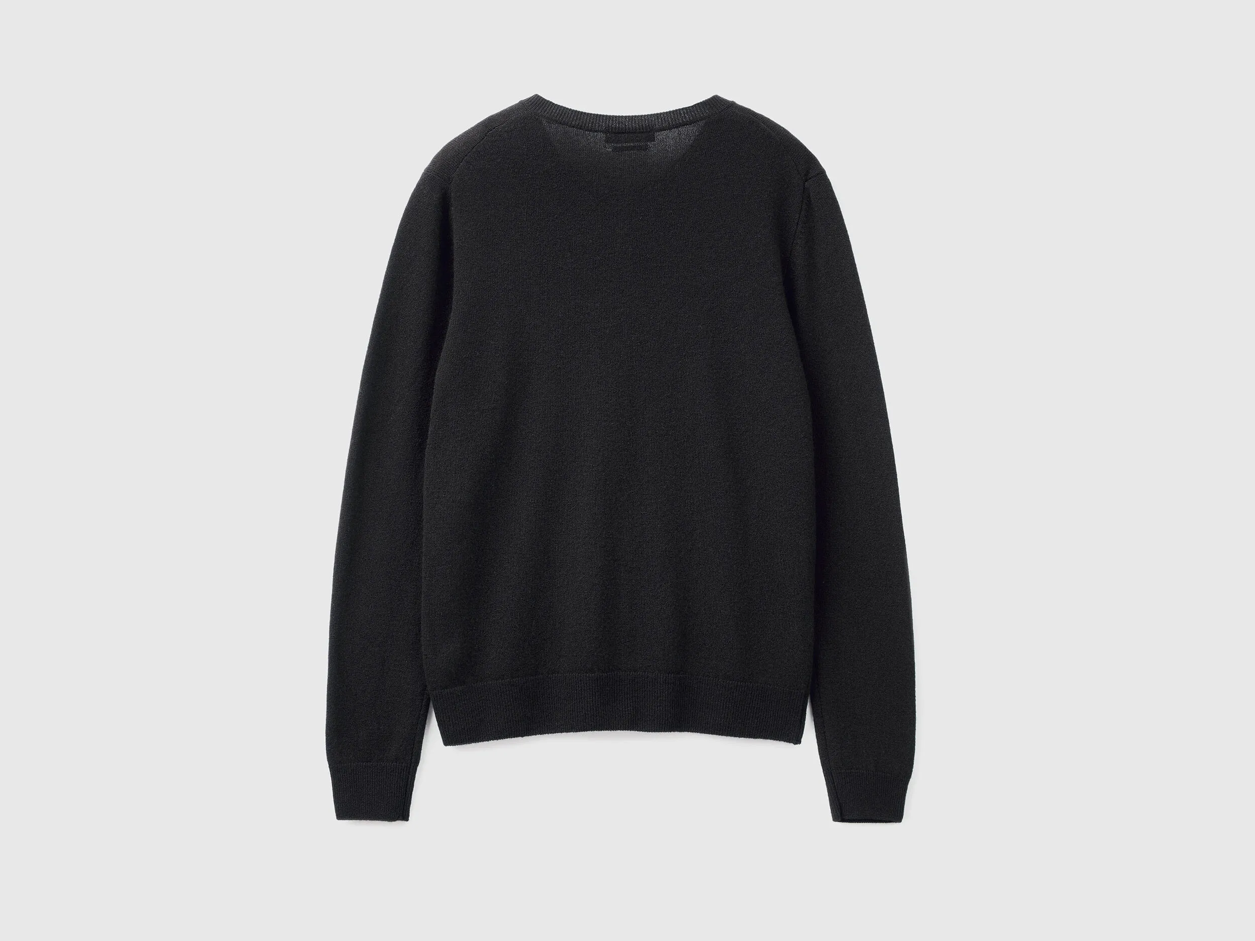 Cárdigan de cuello redondo negro de pura lana Merina