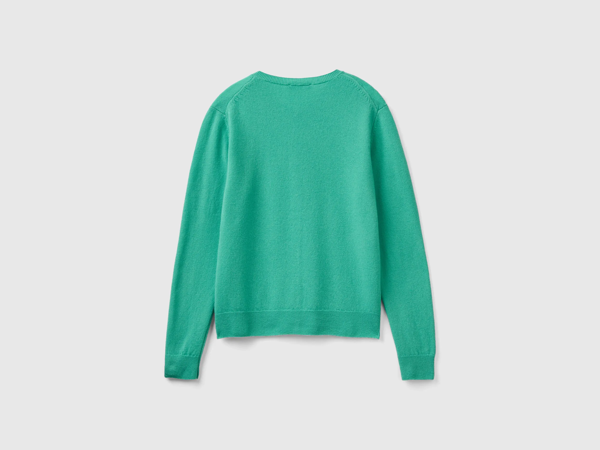 Cárdigan de cuello redondo verde claro de pura lana merina