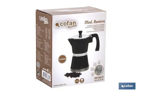 Cafetera Modelo Baviera | Color Negro | Fabricada en Aluminio | Para Inducción
