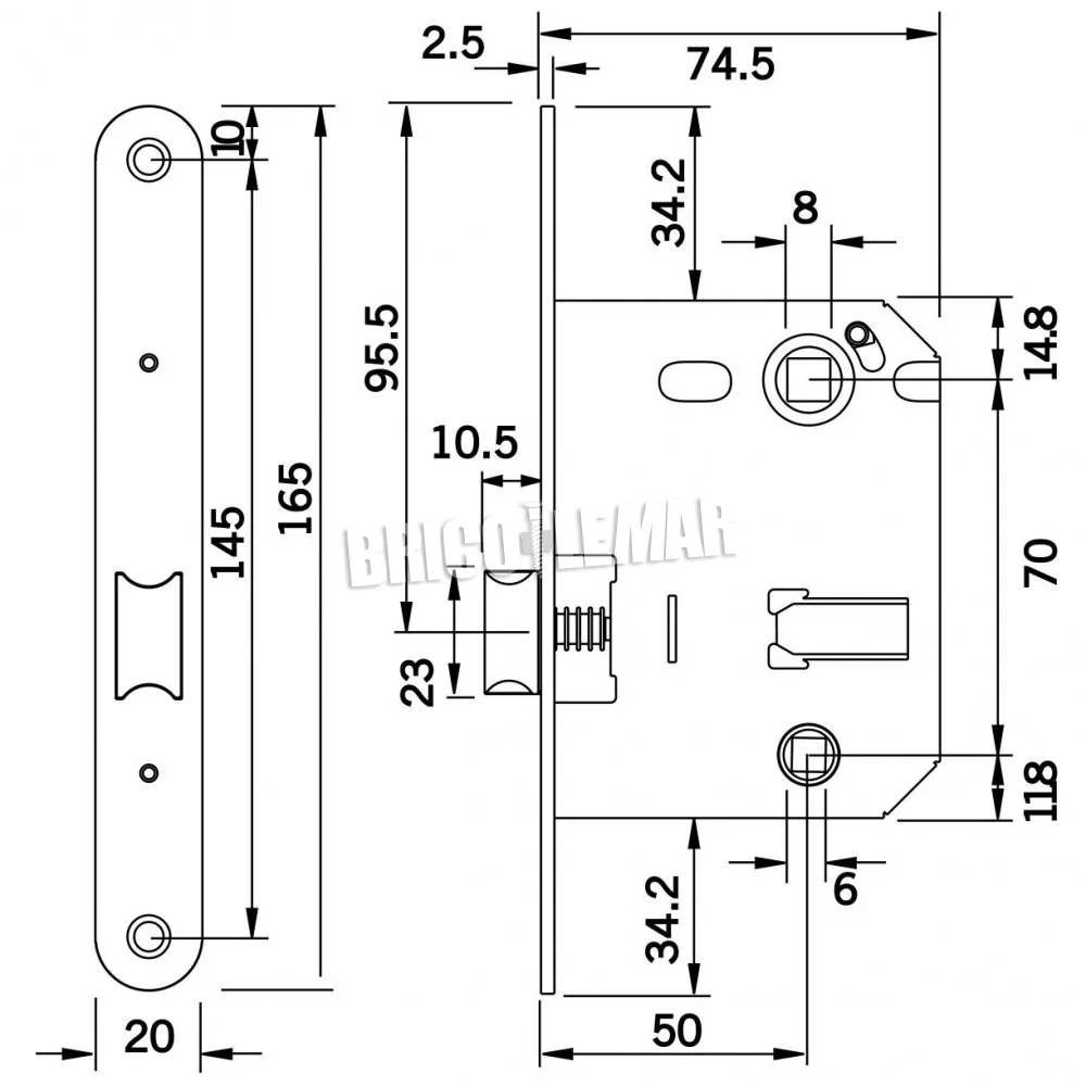 Caja de 10 cerraduras para madera picaporte unificado Tesa 134 U 5R NH niquelado frente redondo