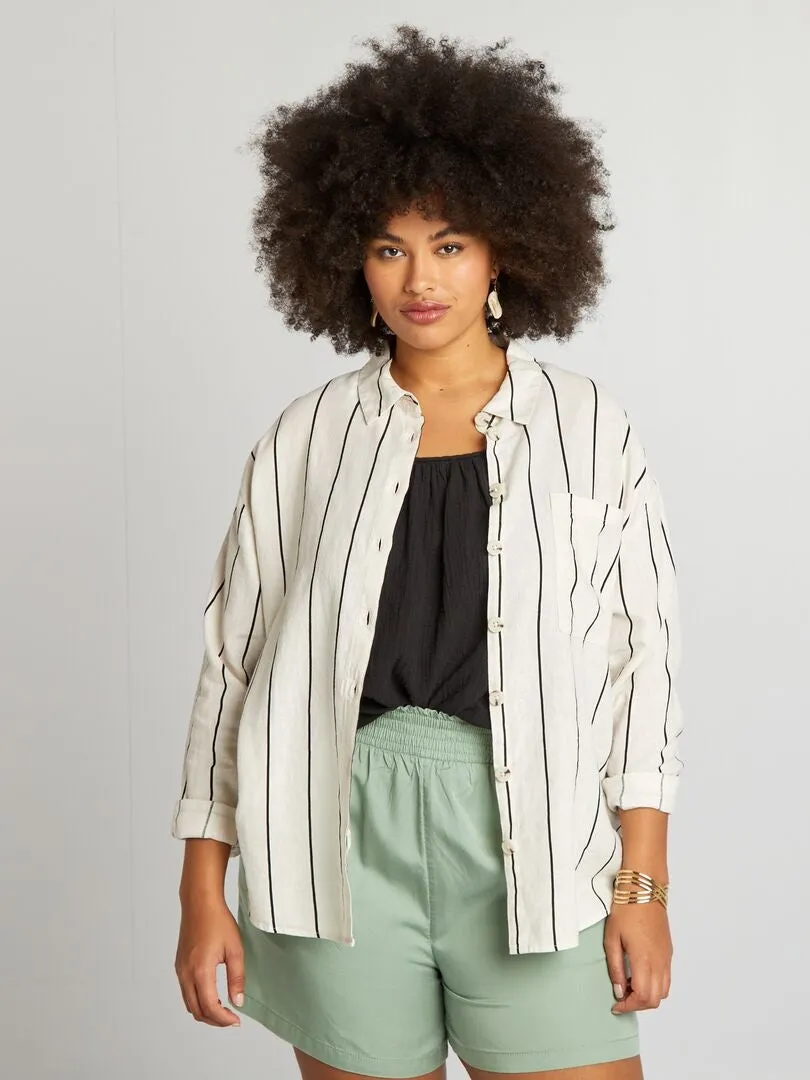 CAMISA DE MEZCLA DE LINO A RAYAS  BEIGE