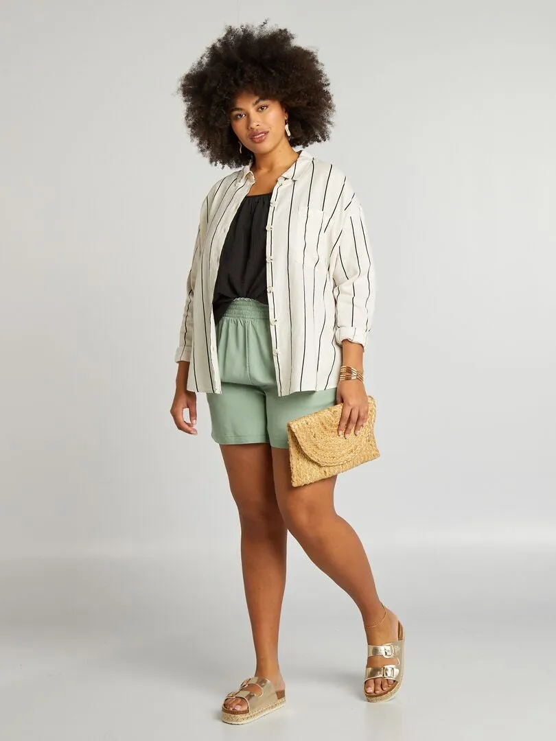 CAMISA DE MEZCLA DE LINO A RAYAS  BEIGE