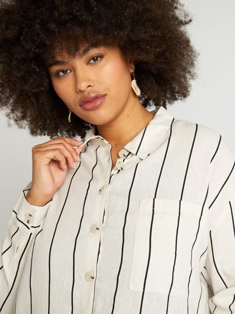 CAMISA DE MEZCLA DE LINO A RAYAS  BEIGE