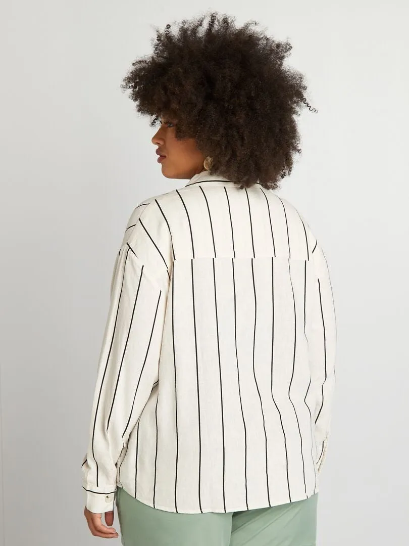 CAMISA DE MEZCLA DE LINO A RAYAS  BEIGE