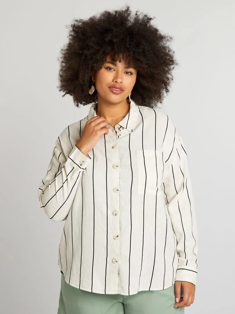 CAMISA DE MEZCLA DE LINO A RAYAS  BEIGE
