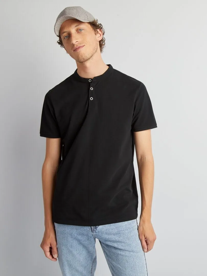 CAMISETA CON CUELLO PANADERO  NEGRO