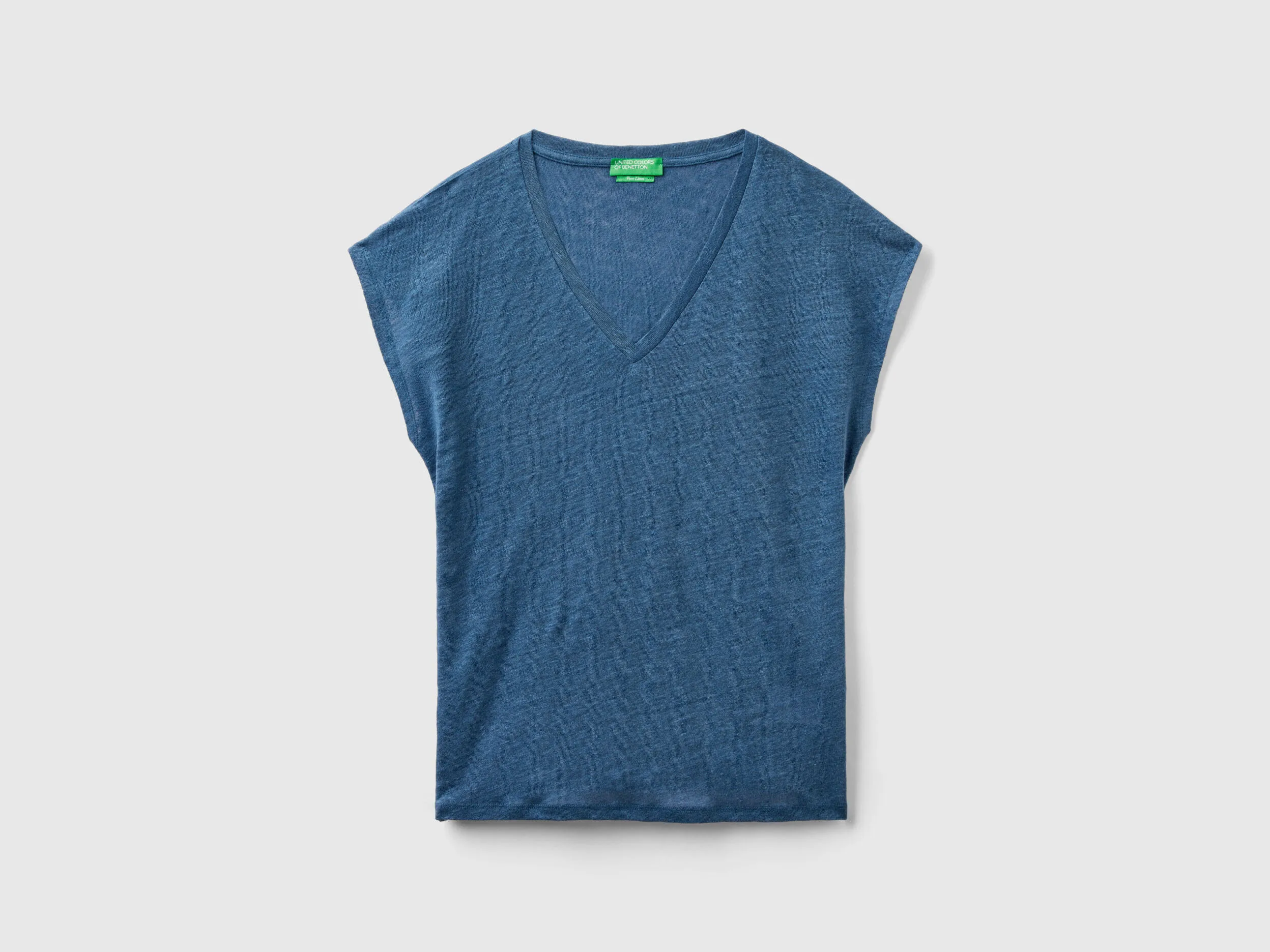 Camiseta de lino puro con cuello de pico