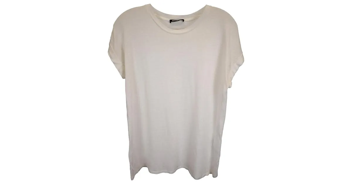 Camiseta de manga enrollada Balmain en algodón marfil Blanco Crudo 
