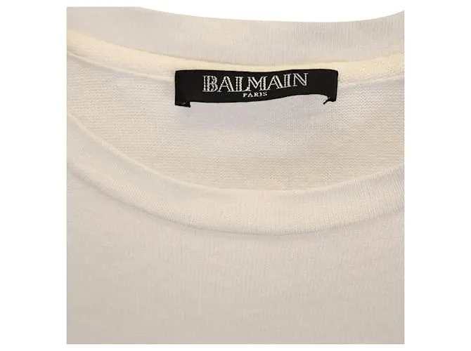 Camiseta de manga enrollada Balmain en algodón marfil Blanco Crudo 