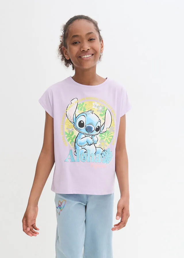 Camiseta de Stitch para niñas de algodón orgánico púrpura