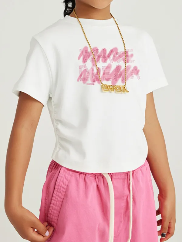 Camiseta holgada plisada para adolescentes con estampado de letras para niños y niñas