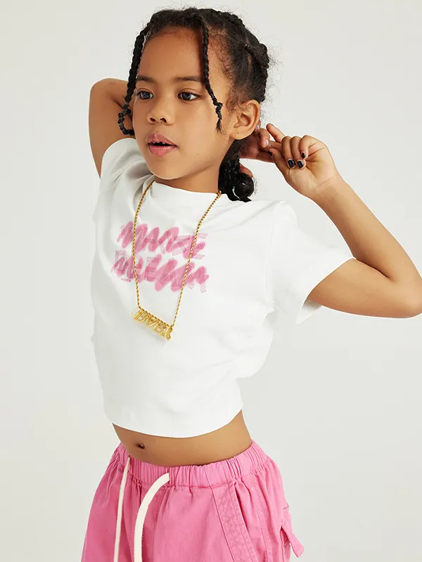 Camiseta holgada plisada para adolescentes con estampado de letras para niños y niñas