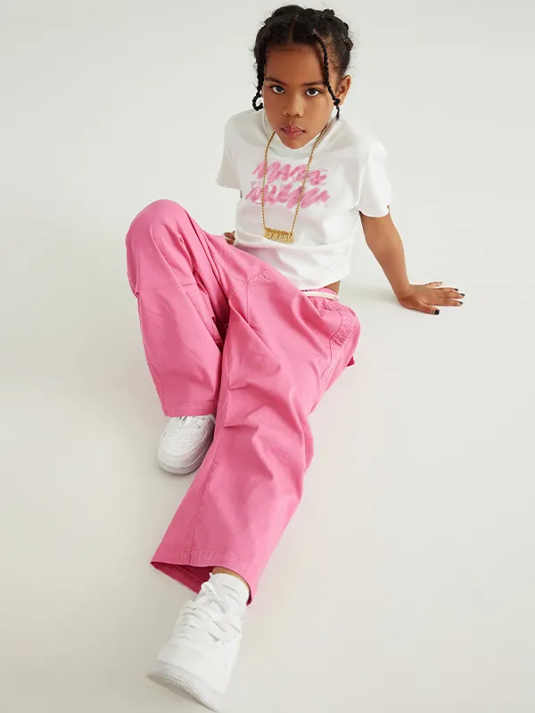 Camiseta holgada plisada para adolescentes con estampado de letras para niños y niñas