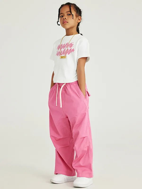 Camiseta holgada plisada para adolescentes con estampado de letras para niños y niñas