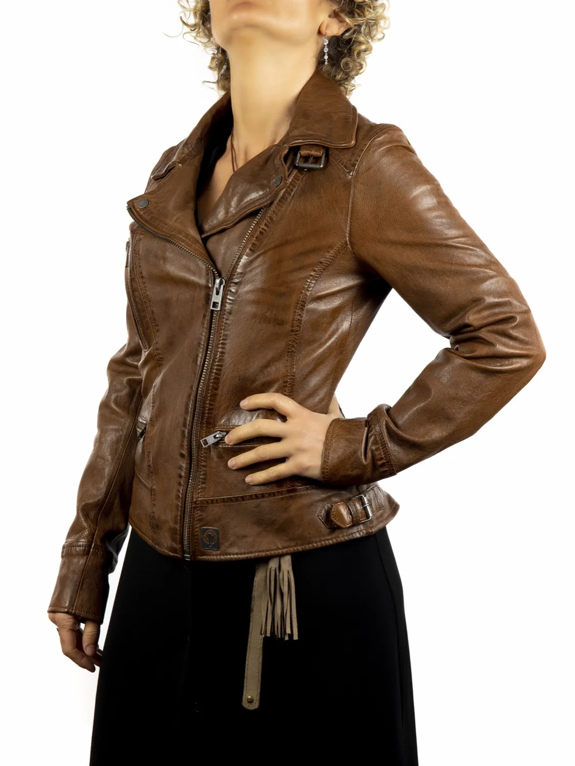 Chaqueta de Cuero Cruzada de Efecto Gastado VIDEO