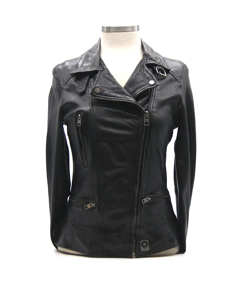 Chaqueta de Cuero Cruzada de Efecto Gastado VIDEO