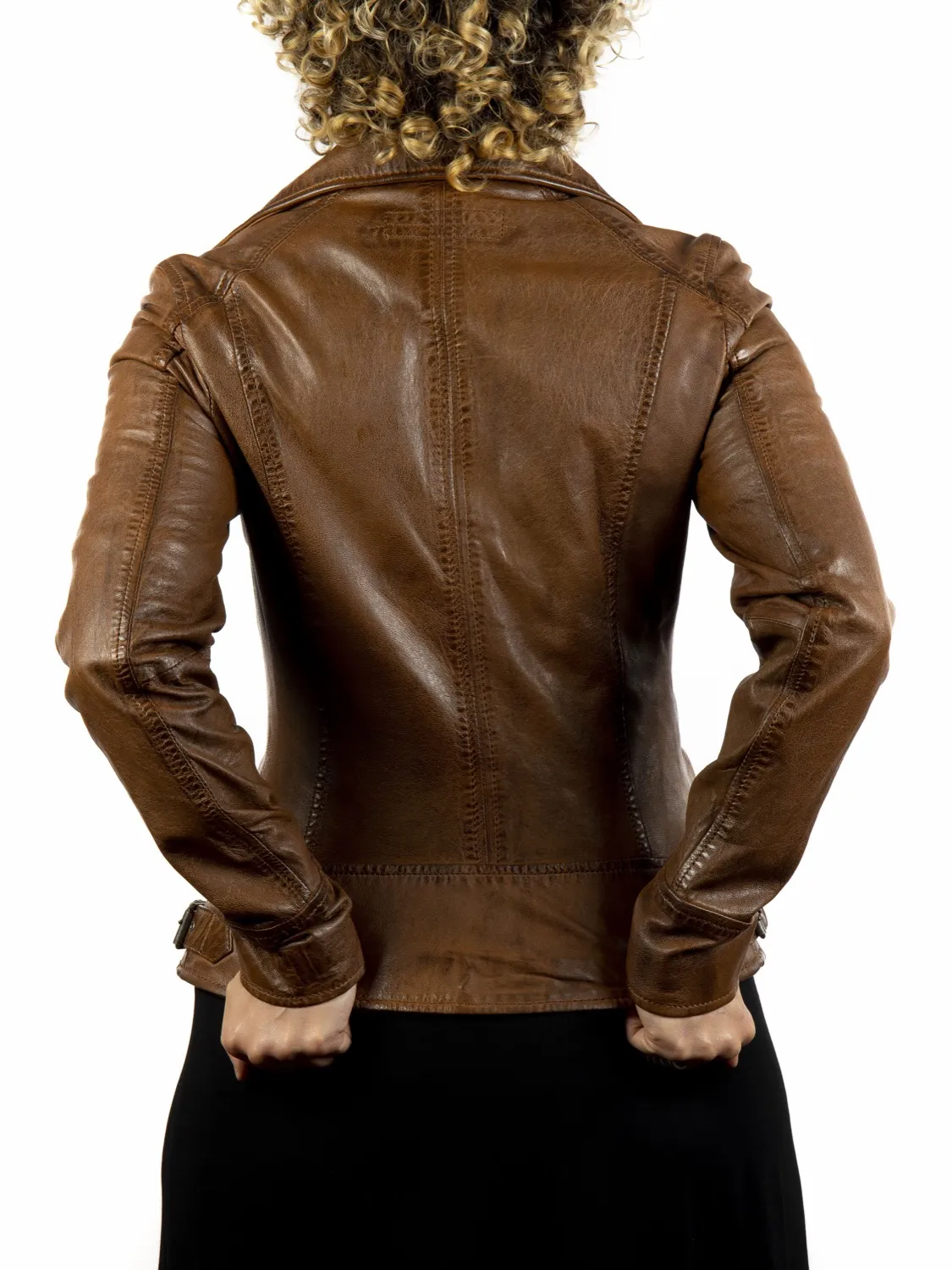 Chaqueta de Cuero Cruzada de Efecto Gastado VIDEO