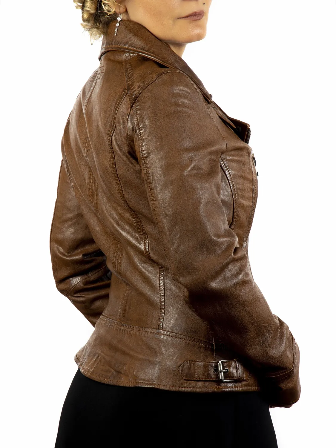 Chaqueta de Cuero Cruzada de Efecto Gastado VIDEO