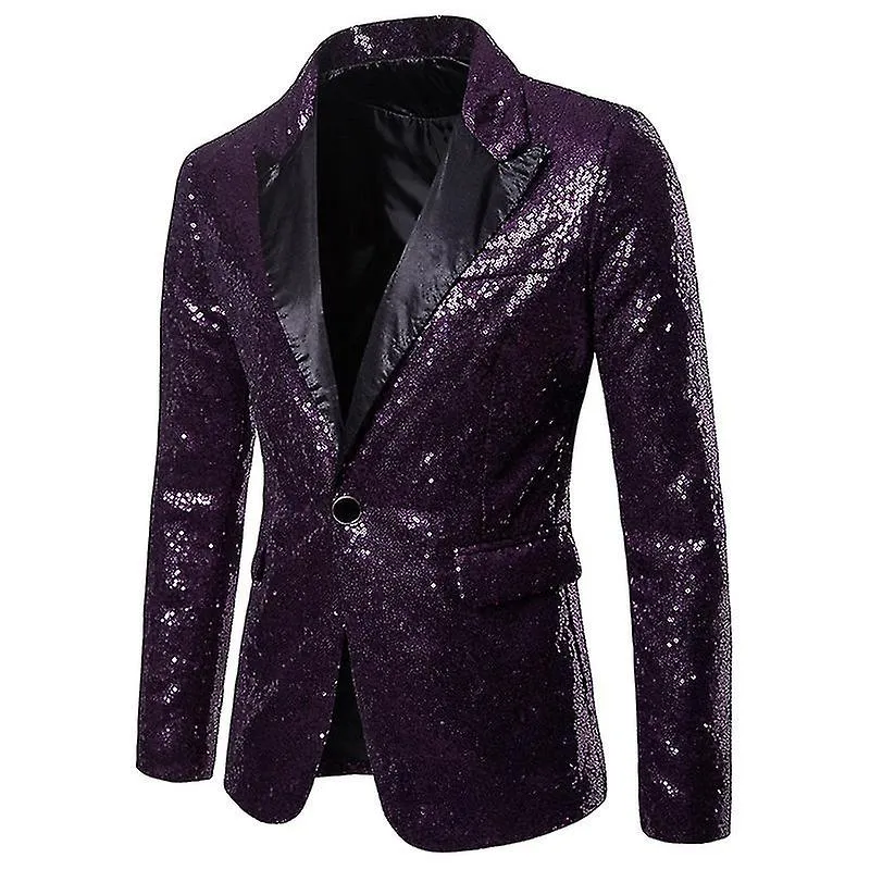 Chaqueta de lentejuelas brillantes para hombre Chaqueta Blazer Esmoquin de un botón para banquete de fiesta Prom