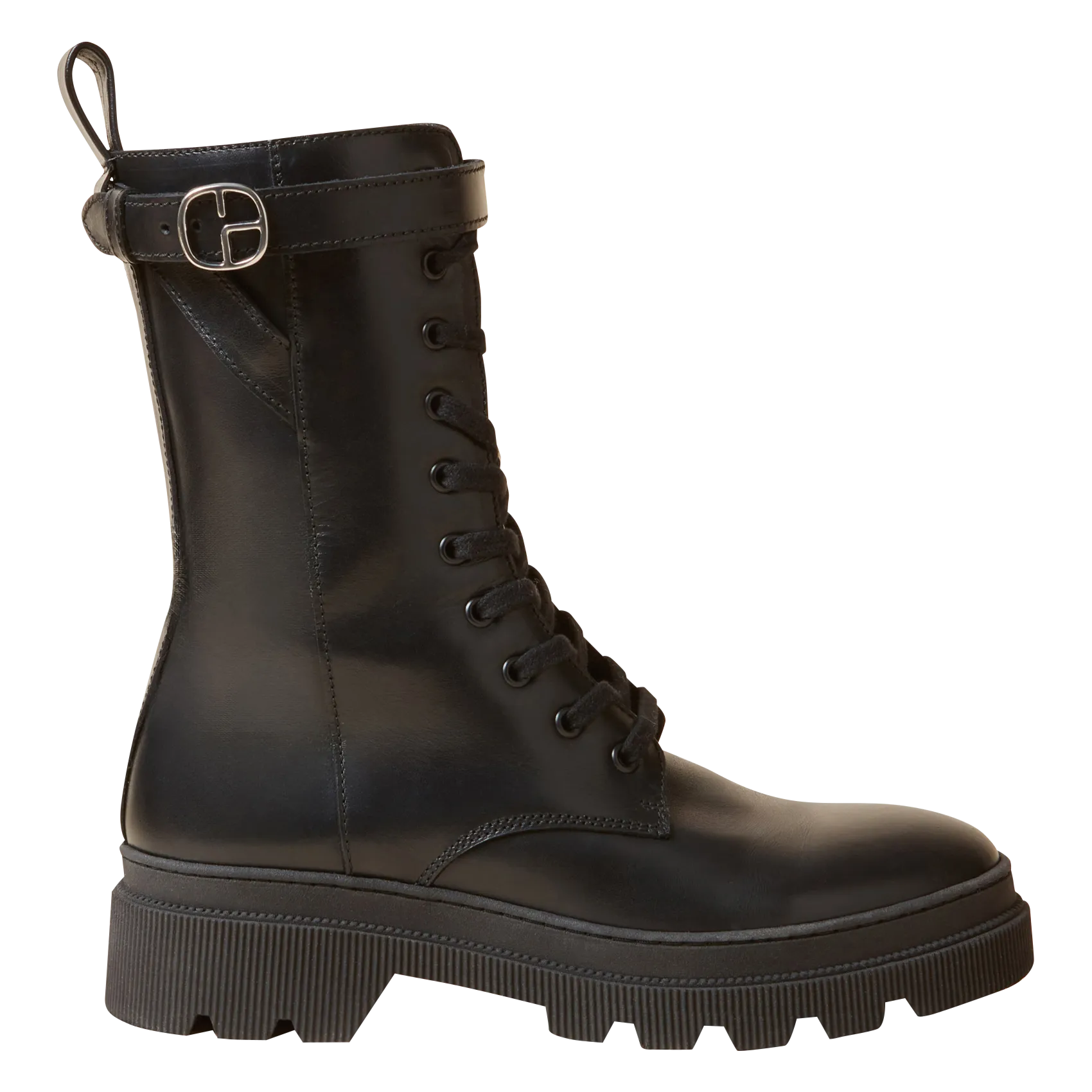 CLAUDIE PIERLOT Botas altas estilo militar de cuero en negro