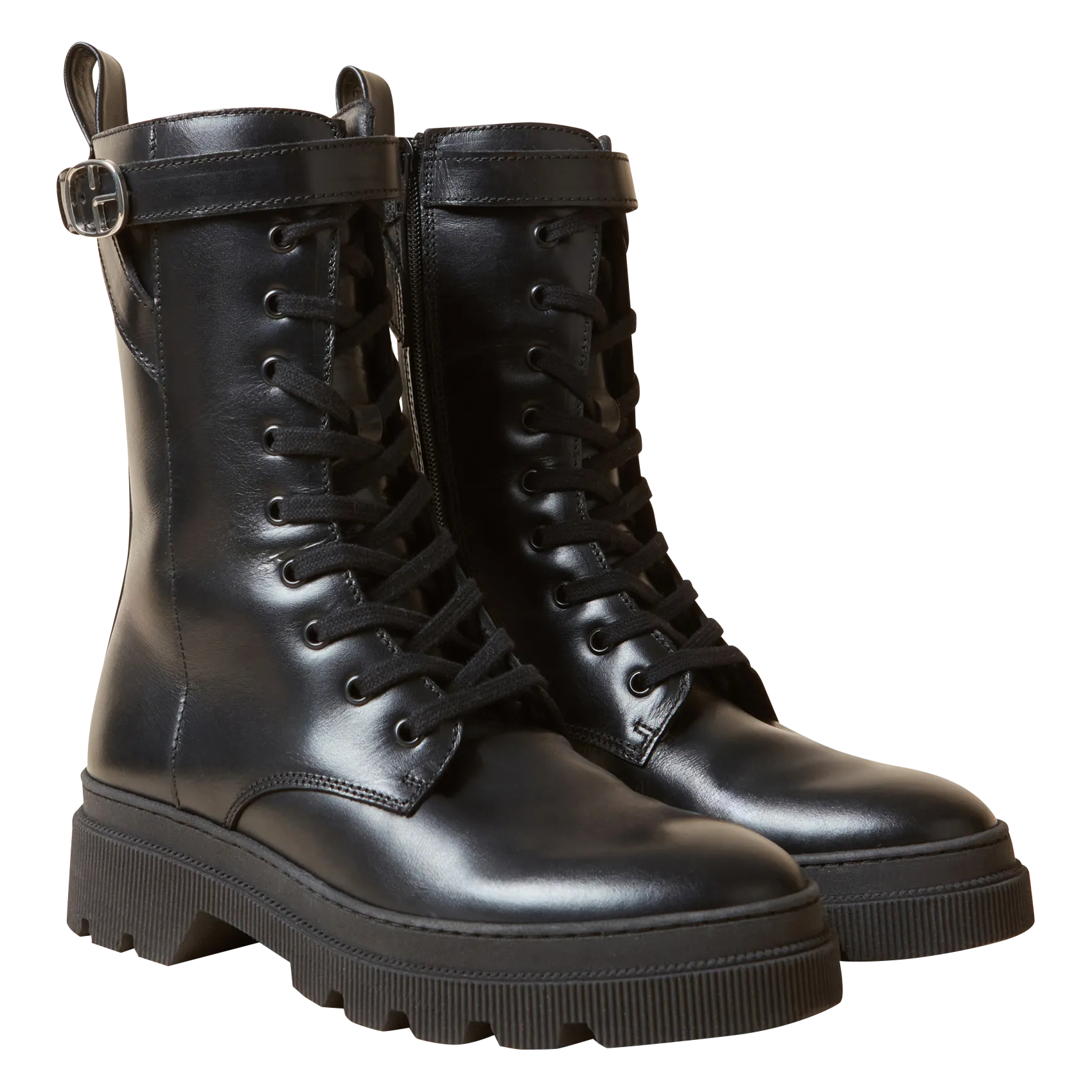 CLAUDIE PIERLOT Botas altas estilo militar de cuero en negro