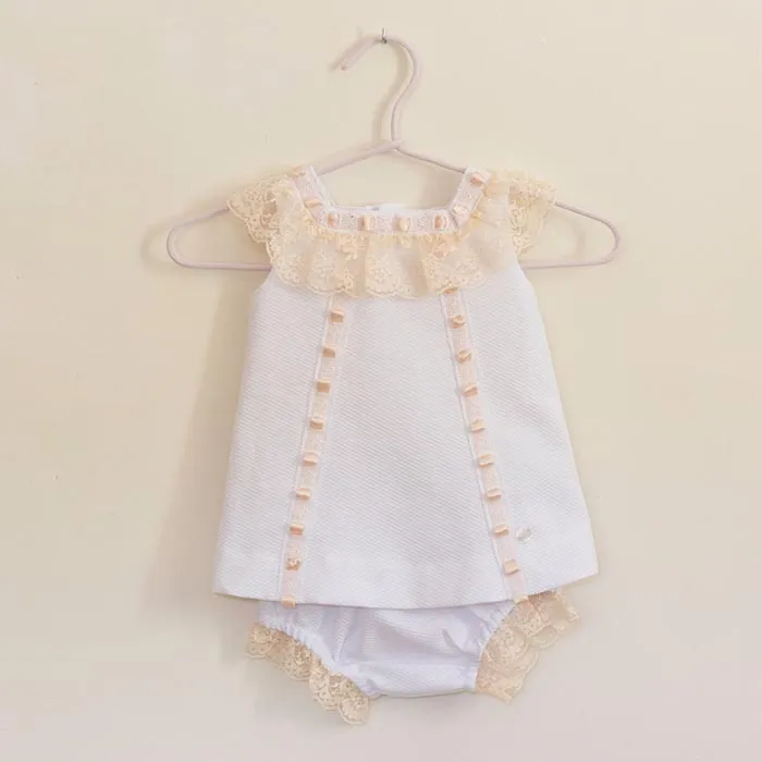 Conjunto 2 piezas vestido y braguita bebé niña blanco para eventos y ceremonia dolce petit