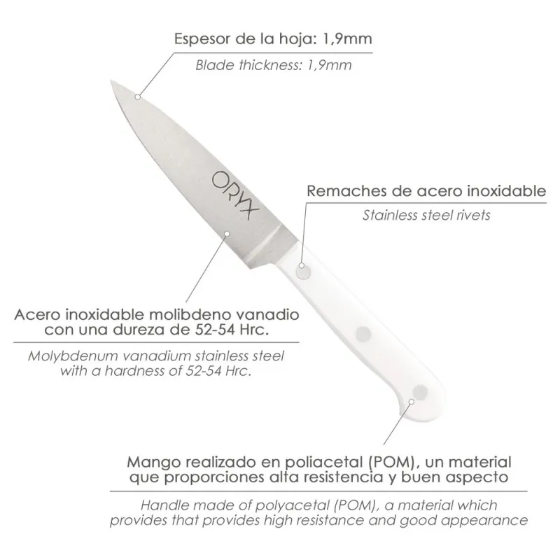 Cuchillo Husky Cocina 13 cm. Hoja Acero Inoxidable, Cuchillo Carne, Cuchillo Pescado, Cuchillo Chef, Mango Ergonomico Blanco