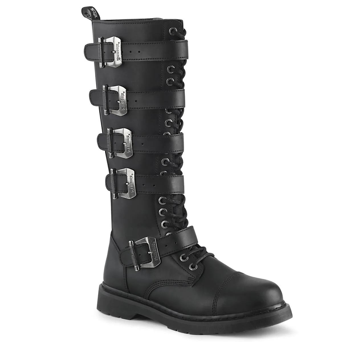 DEMONIA Botas altas hasta la rodilla Rock para hombre Gothic EMO Negro Combat con cordones y correas con hebilla