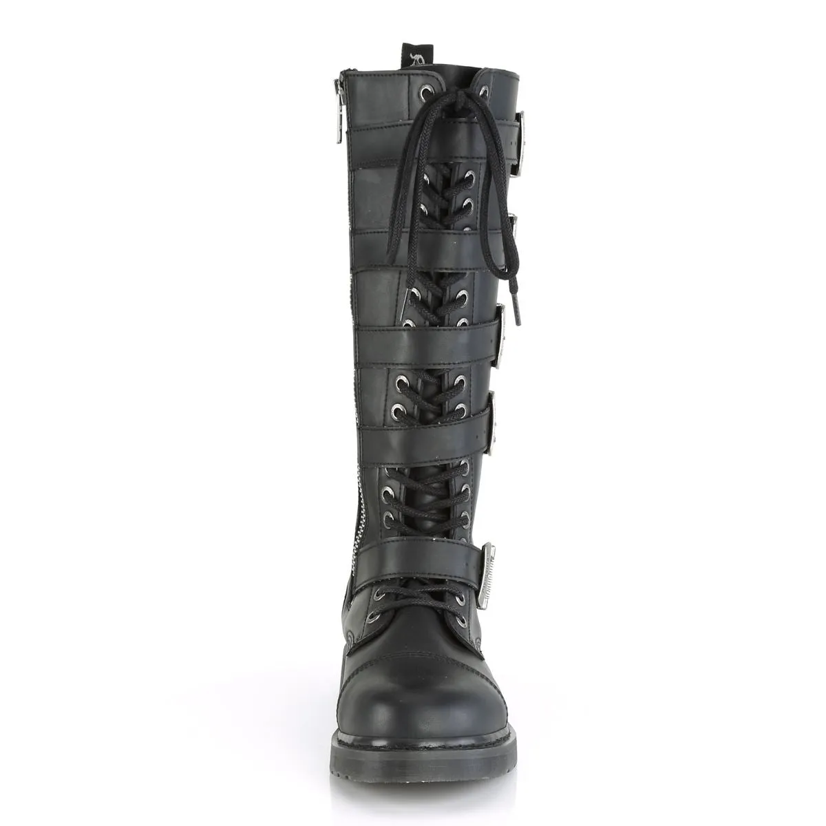 DEMONIA Botas altas hasta la rodilla Rock para hombre Gothic EMO Negro Combat con cordones y correas con hebilla