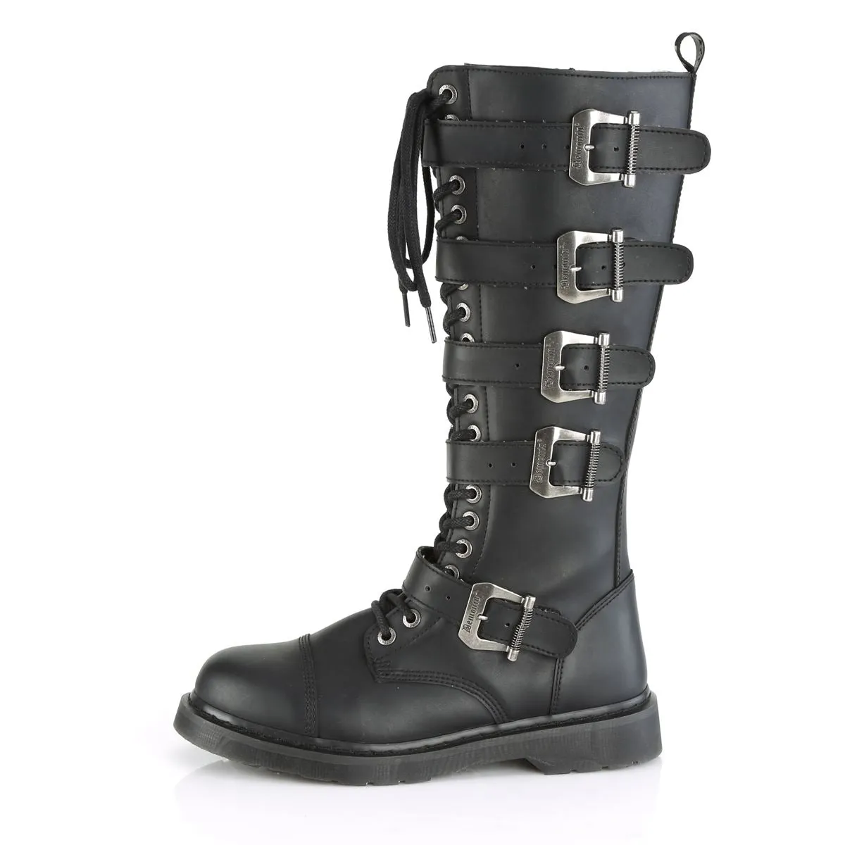 DEMONIA Botas altas hasta la rodilla Rock para hombre Gothic EMO Negro Combat con cordones y correas con hebilla