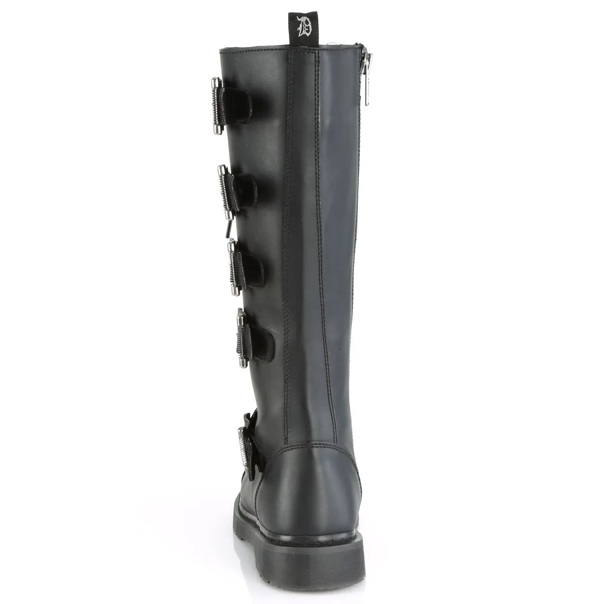 DEMONIA Botas altas hasta la rodilla Rock para hombre Gothic EMO Negro Combat con cordones y correas con hebilla
