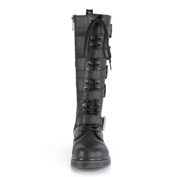 DEMONIA Botas altas hasta la rodilla Rock para hombre Gothic EMO Negro Combat con cordones y correas con hebilla
